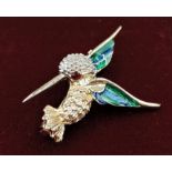 Vintage Crystal and Enamel Humming Bird Brooch