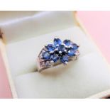 Sterling Silver 3ct Blue & White Sapphire Ring New with Gift Box