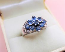Sterling Silver 3ct Blue & White Sapphire Ring New with Gift Box