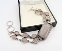 Artisan Sterling Silver Chunky Rose Quartz Bracelet 32 grams