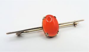 Vintage Sterling Silver Carnelian Bar Brooch