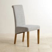 (30/Mez) Lot RRP £140. 2x Scroll Back Rustic Plain Grey Fabric Dining Chair RRP £70 Each. Dimensi...