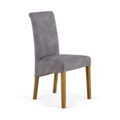 (26/Mez) Lot RRP £170. 2x Scroll Back Rustic Dappled Silver Fabric Dining Chair RRP £85 Each. Dim...