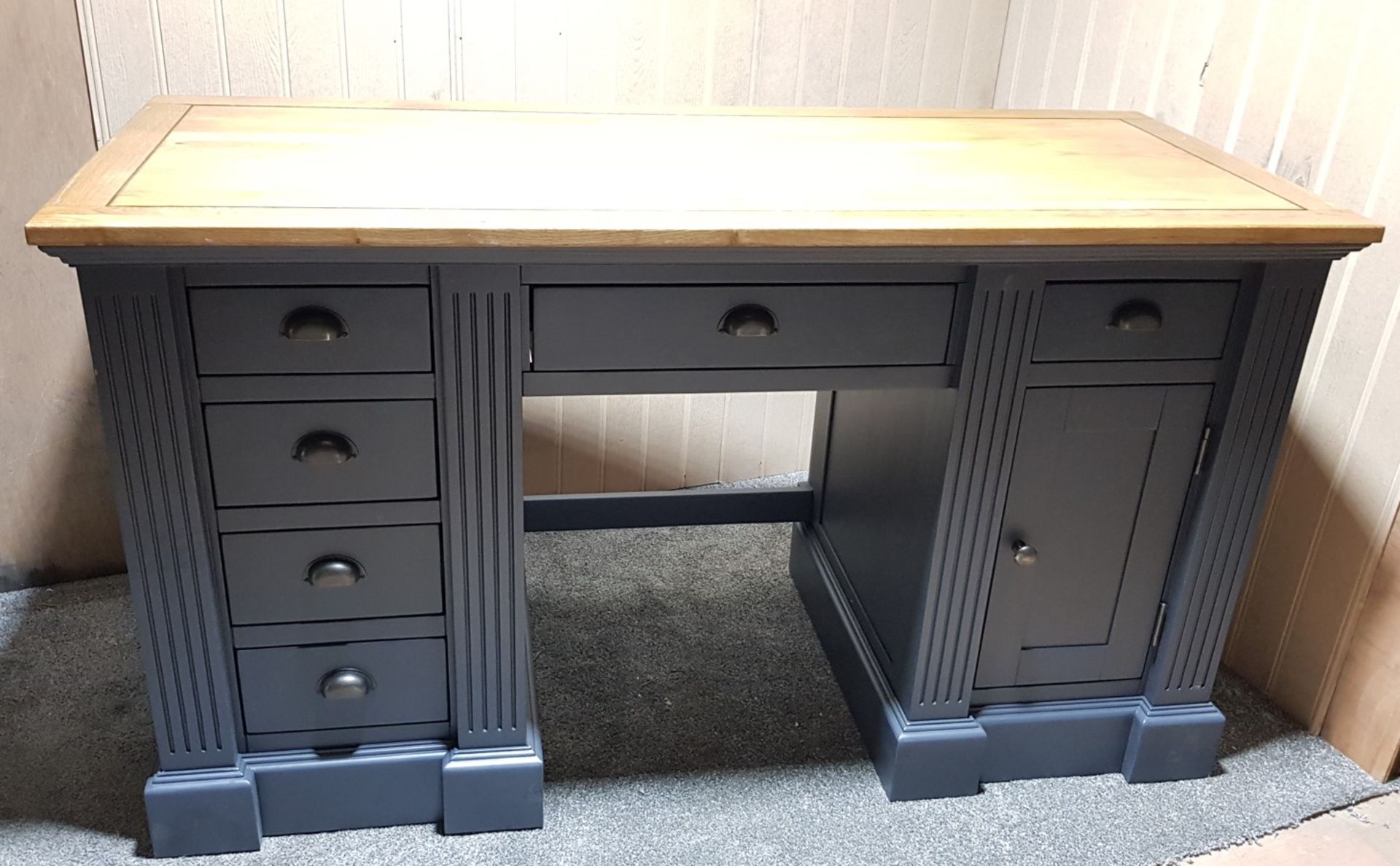 (12/Mez) RRP £549.99. Highgate Rustic Solid Oak And Painted Desk. Dimensions: (H82x W145x D60cm).... - Image 5 of 25