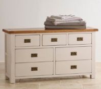 (18/Mez) RRP £449.99. Kemble Rustic Solid Oak And Painted 7 Drawer Chest. Dimensions: (H77x W139x...
