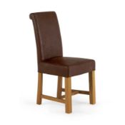 (25/Mez) Lot RRP £190. 2x Scroll Back Rustic Antiqued Brown Leather Dining Chair RRP £95 Each. Di...