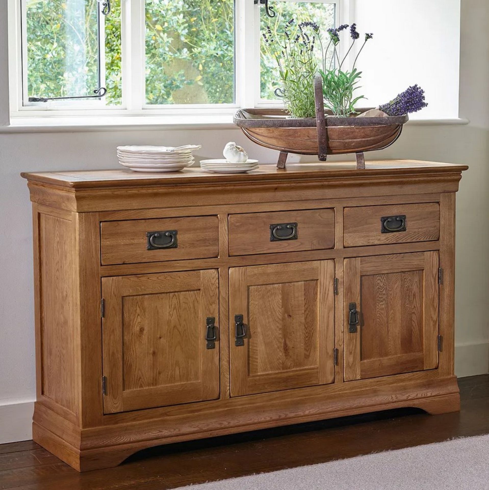 (17/Mez) RRP £469.99. French Farmhouse Rustic Solid Oak Large Sideboard. Dimensions: (H83x W139x... - Image 2 of 20