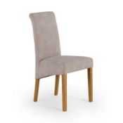 (27/Mez) Lot RRP £170. 2x Scroll Back Rustic Dappled Beige Fabric Dining Chair RRP £85 Each. Dime...