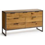 (9/Mez) RRP £629.99. Brooklyn Natural Solid Oak And Metal 7 Drawer Chest. Dimensions: (H78x W140x...