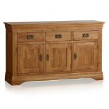 (17/Mez) RRP £469.99. French Farmhouse Rustic Solid Oak Large Sideboard. Dimensions: (H83x W139x...