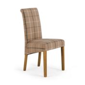 (31/Mez) Lot RRP £140. 2x Scroll Back Check Mull Latte Fabric Chair With Solid Oak Legs RRP £70 E...