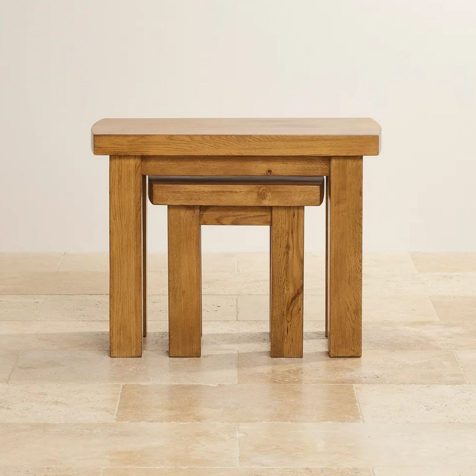 (21/Mez) RRP £349.99. Hercules Rustic Solid Oak Nest Of Tables. Dimensions: (H63x W81x D41cm). (A... - Image 2 of 15