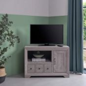 (20/Mez) RRP £379.99. Willow Solid Oak With Grey Wash Corner TV Unit. Dimensions: (H64x W93x D55c...