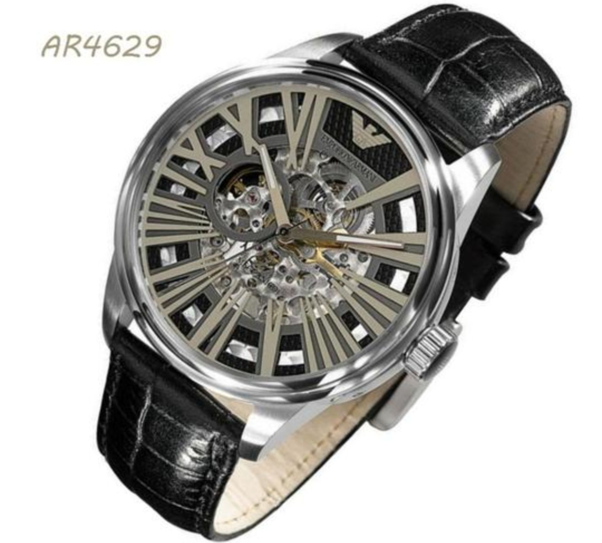 Emporio Armani AR4629 Men's Meccanico Black Leather Strap Watch - Image 6 of 8