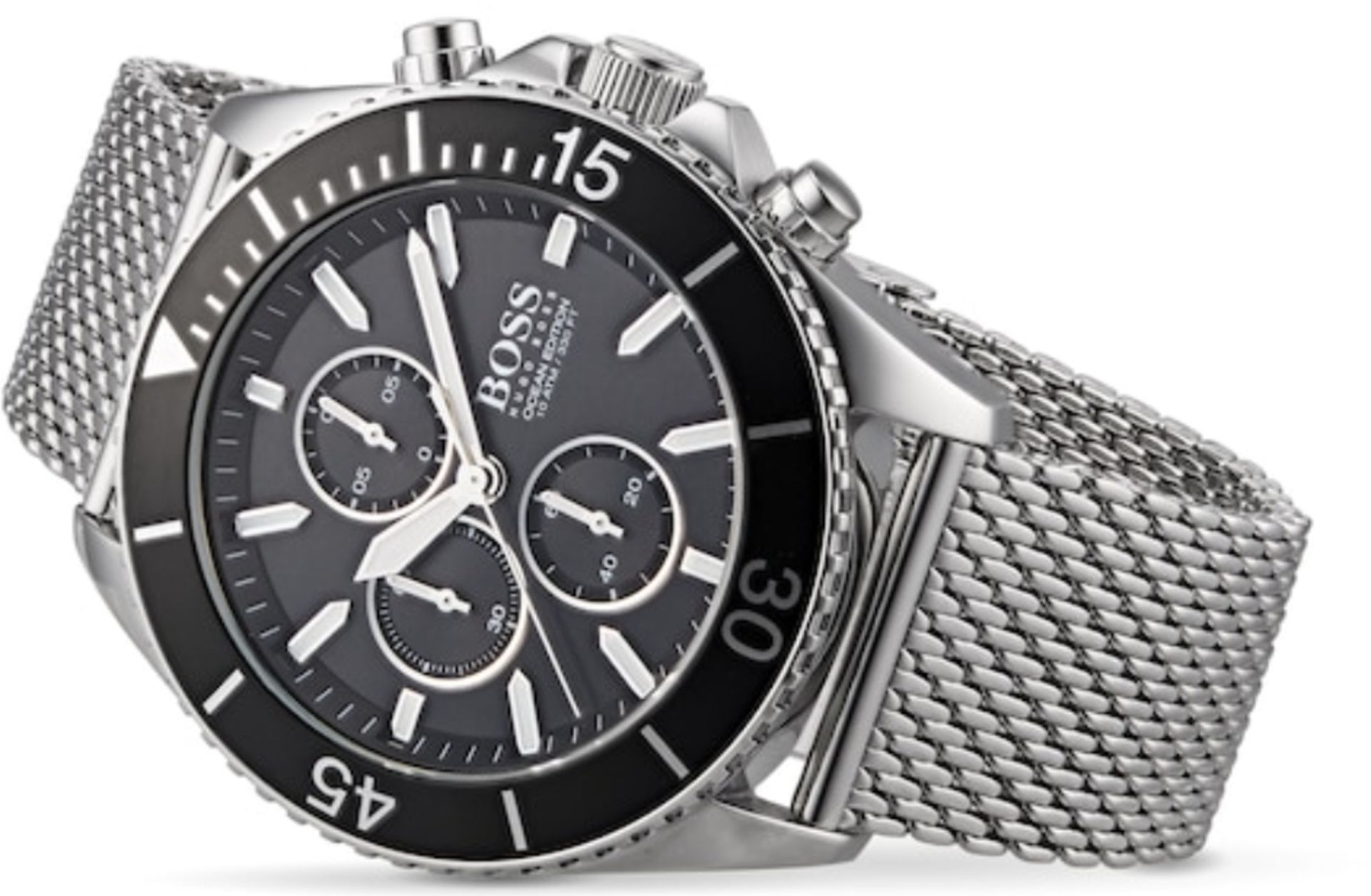 Hugo Boss 1513701 Men's Ocean Edition Black Dial Silver Mesh Band Chronograph Watch - Image 3 of 8