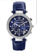 Michael Kors MK2384 Ladies Parker Blue Leather Strap Quartz Chronograph Watch