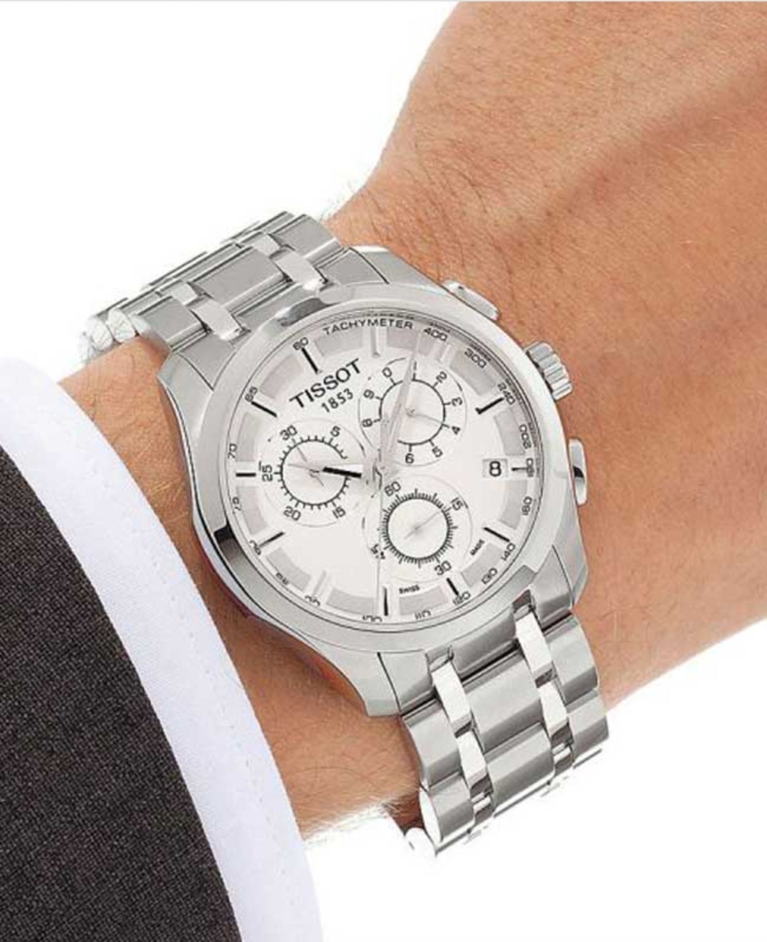 Tissot Men's Couturier 41Mm Steel Bracelet & Case Quartz White Dial Chrono Watch T035.617.11.031.... - Image 2 of 9