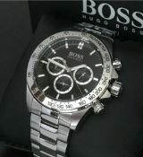 Men's Hugo Boss Ikon Black Dial Silver Bracelet Chronograph Watch 1512965