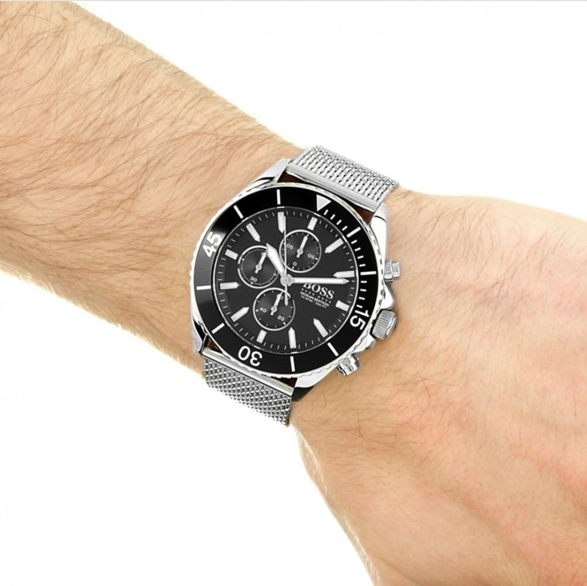 Hugo Boss 1513701 Men's Ocean Edition Black Dial Silver Mesh Band Chronograph Watch - Image 2 of 8