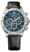 Hugo Boss 1513176 Men's Ikon Blue Dial Black Leather Strap Chronograph Watch