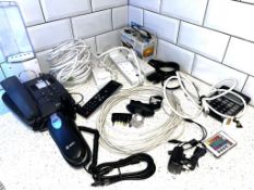 Used Household Electronics - 2x Phones, 3x Power Adaptors, Various Cables, 2x Glasses and Plugs +