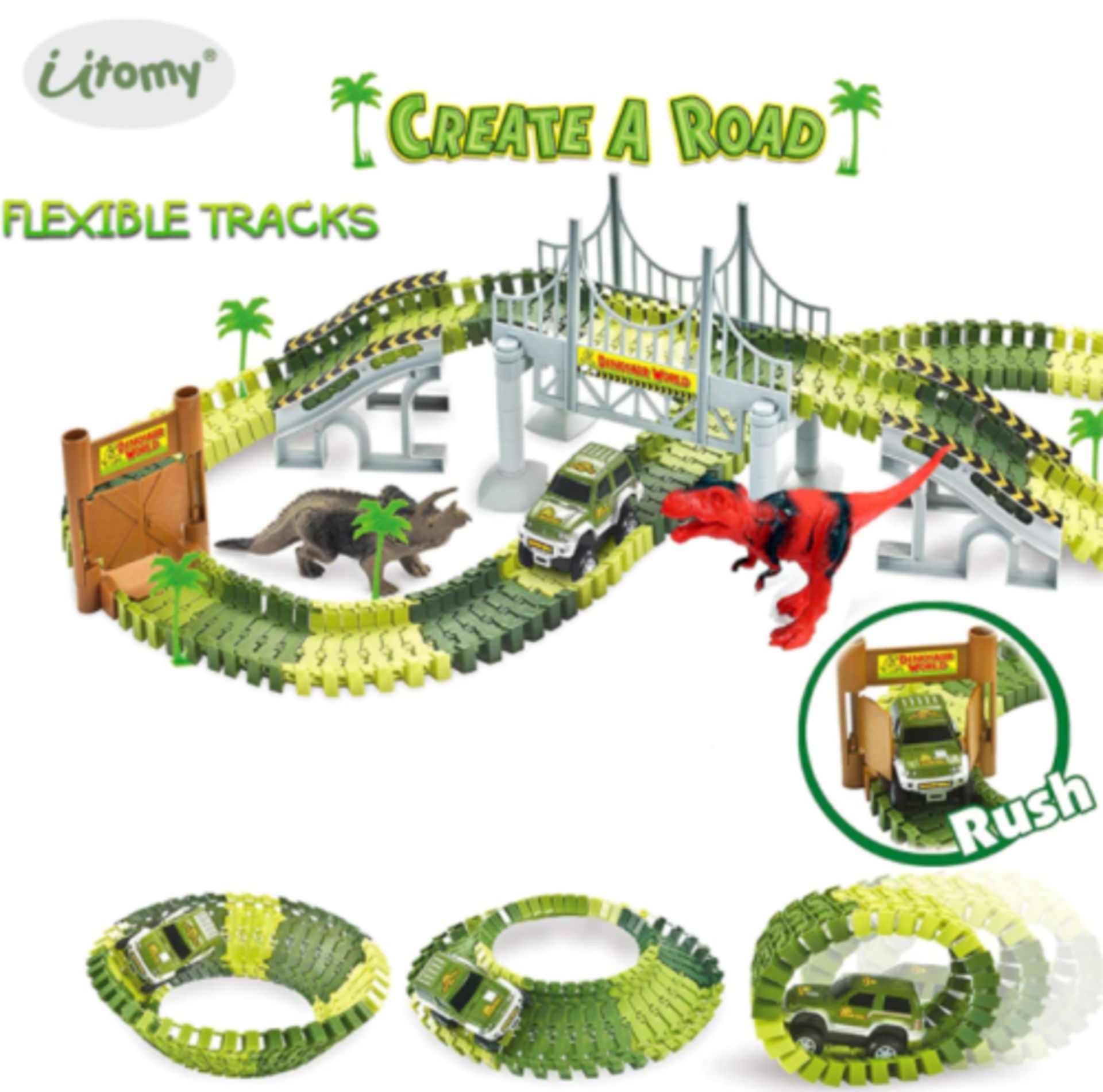 Dinosaur Railway Dino Track Racing Electric Car Toy DIY Flexible Playset