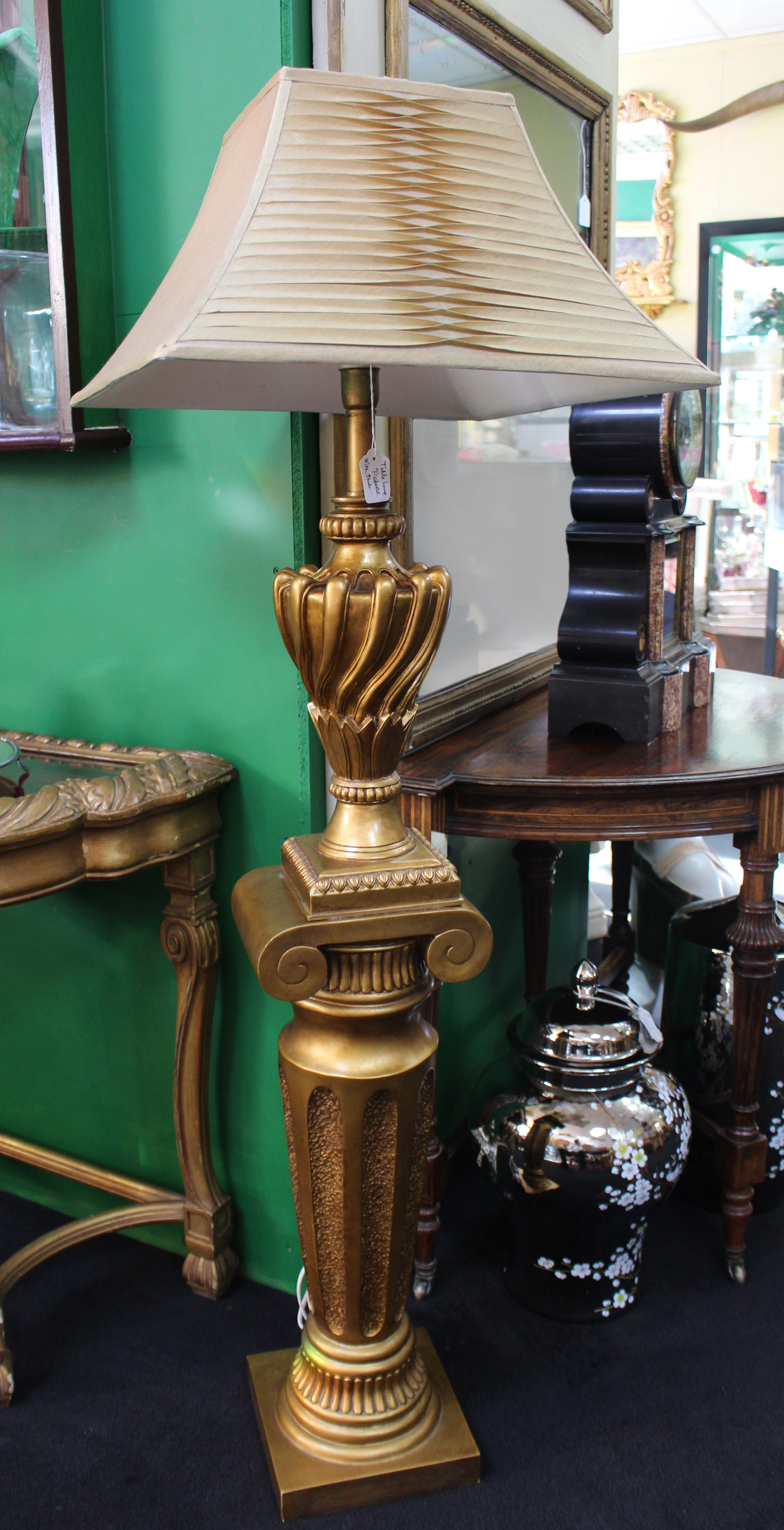 Gold Table Lamp with Shade on Pedestal