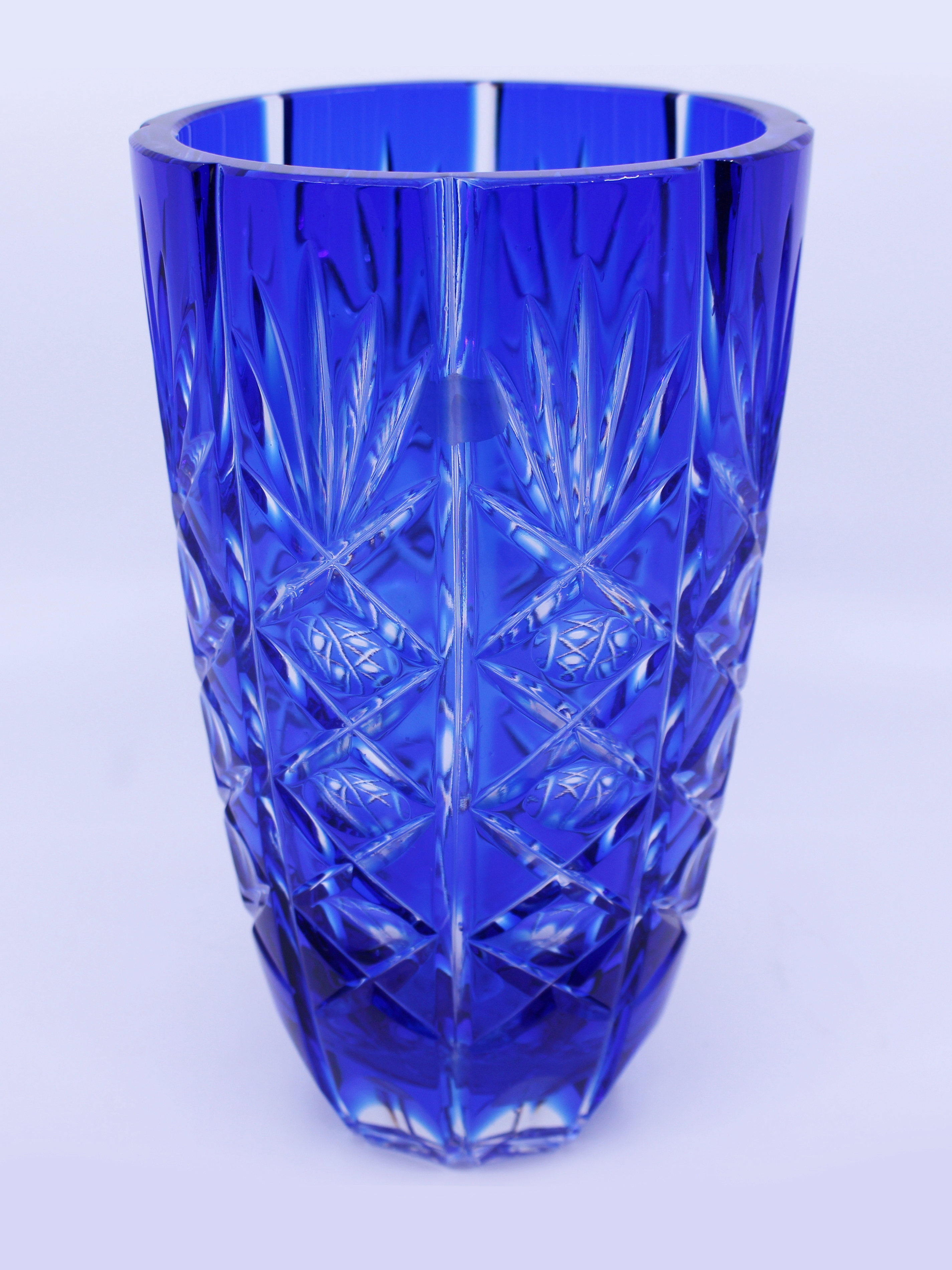 English Vintage Blue Overlay Crystal Glass Vase - Image 2 of 6