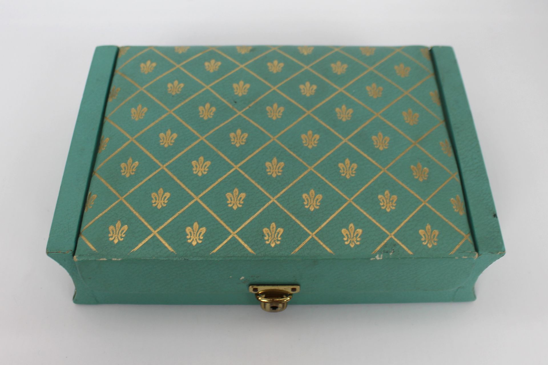 Vintage Turquoise & Gilt Fleur de Lys Jewellery Box - Image 2 of 3