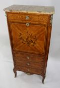 19th c. French Marble Topped Inlaid Escritoire