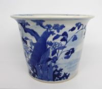 Late 19th c. Japanese Blue & White Cache Pot Jardiniere