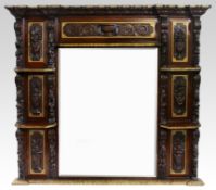 Impressive Mid 19th c. Carved Oak Overmantel Mirror