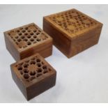 Set of Three Carved Wood Late 20th c. Boxes