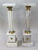 Pair of Ornate French White Marble Column Pedestals
