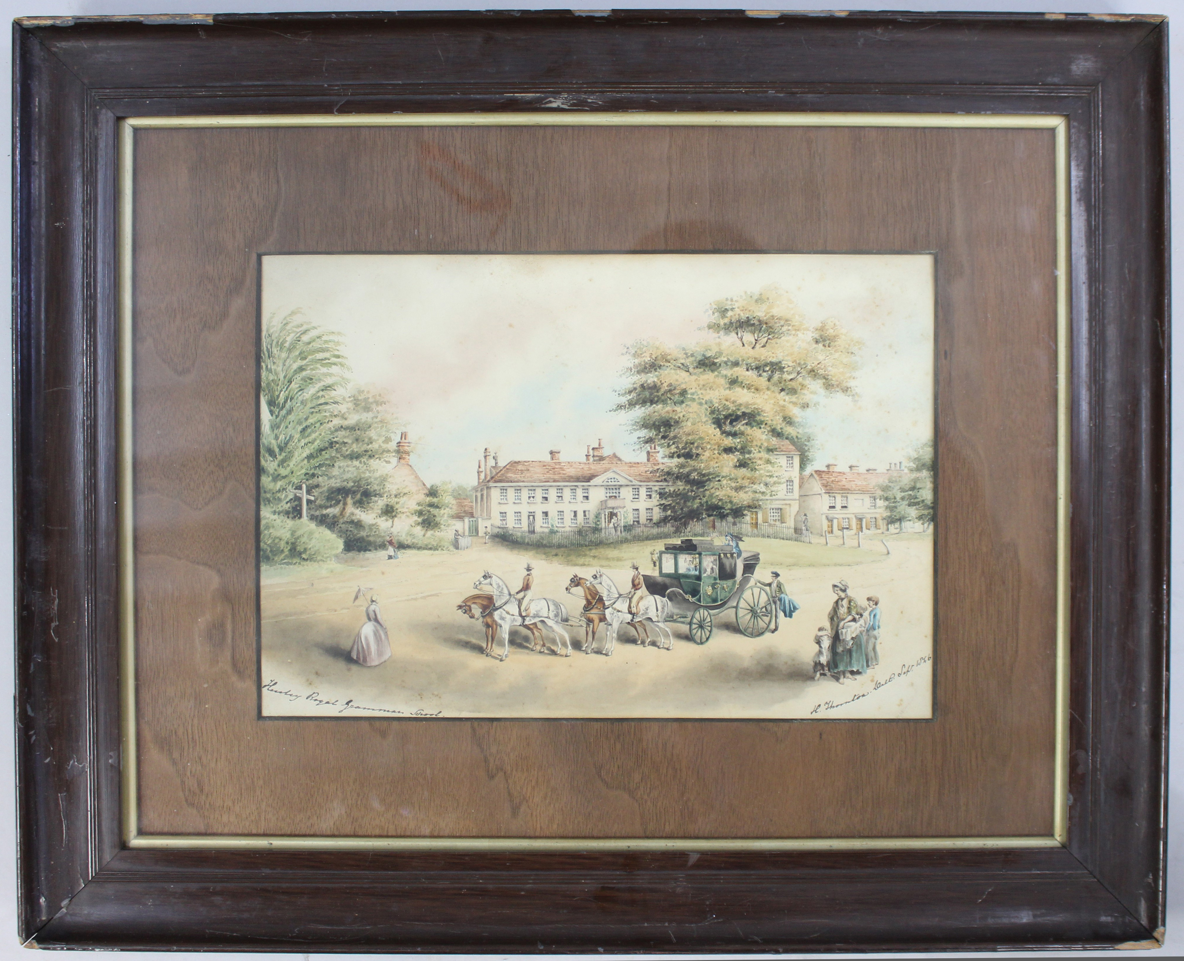 Hadley Royal Grammar School"" Delicate Signed Watercolour 1846