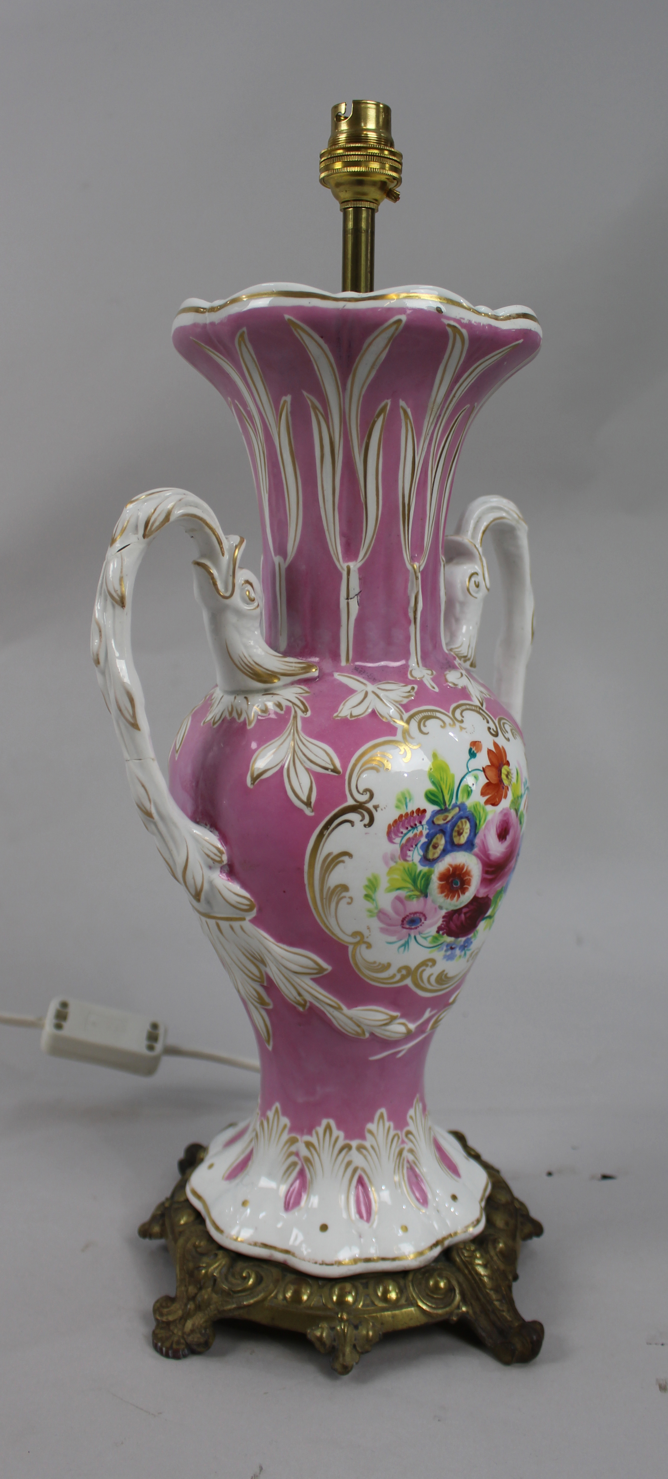 Antique Hand Painted Two Handled Porcelain Table Lamp - Image 2 of 10