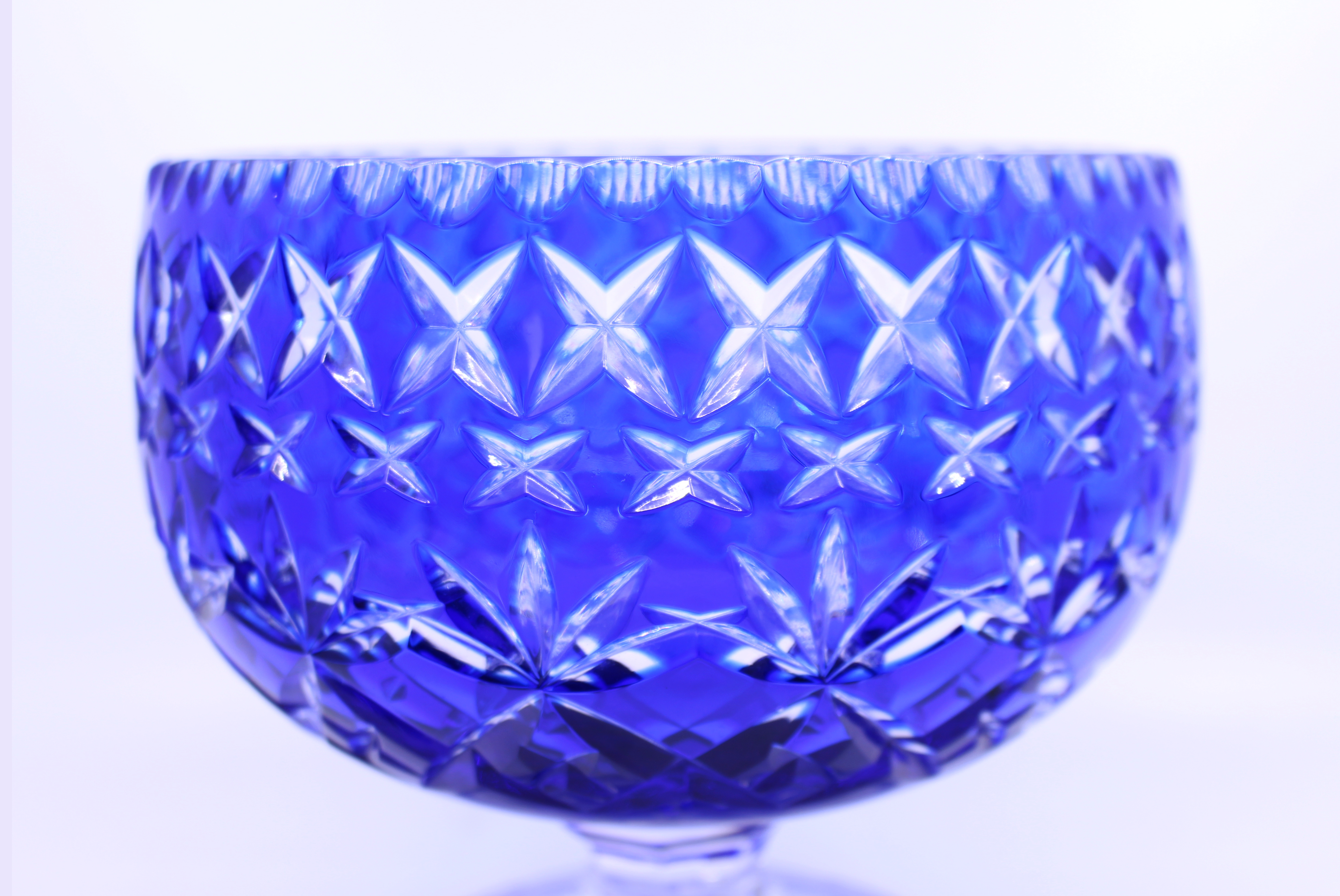 English Blue Overlay Crystal Footed Bowl c.1950 - Image 3 of 6