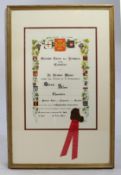French Chevalier Certificate Impressed Wax Seal Framed