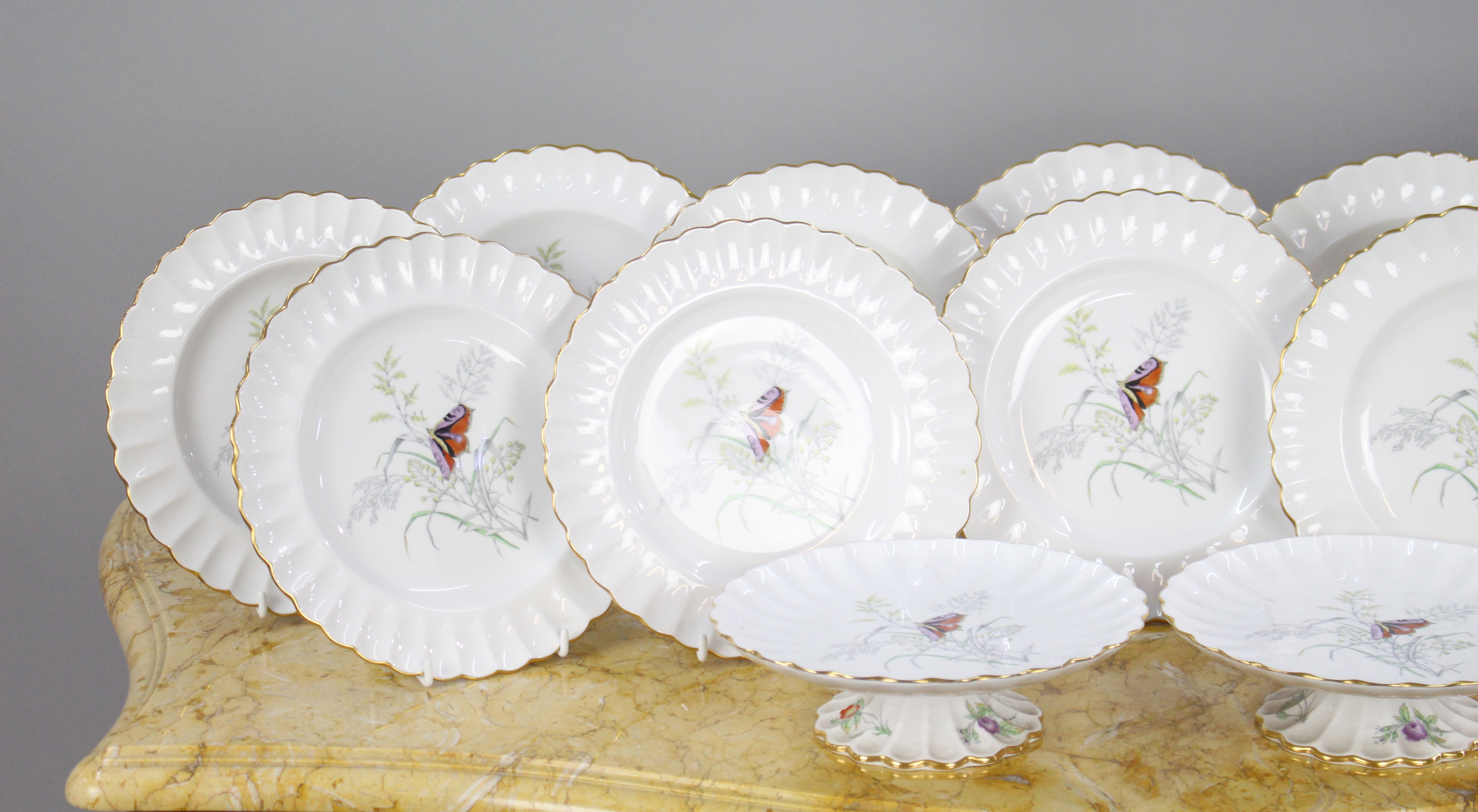 14 Piece Spode Butterfly Pattern Dessert Service 1954 - Image 2 of 12