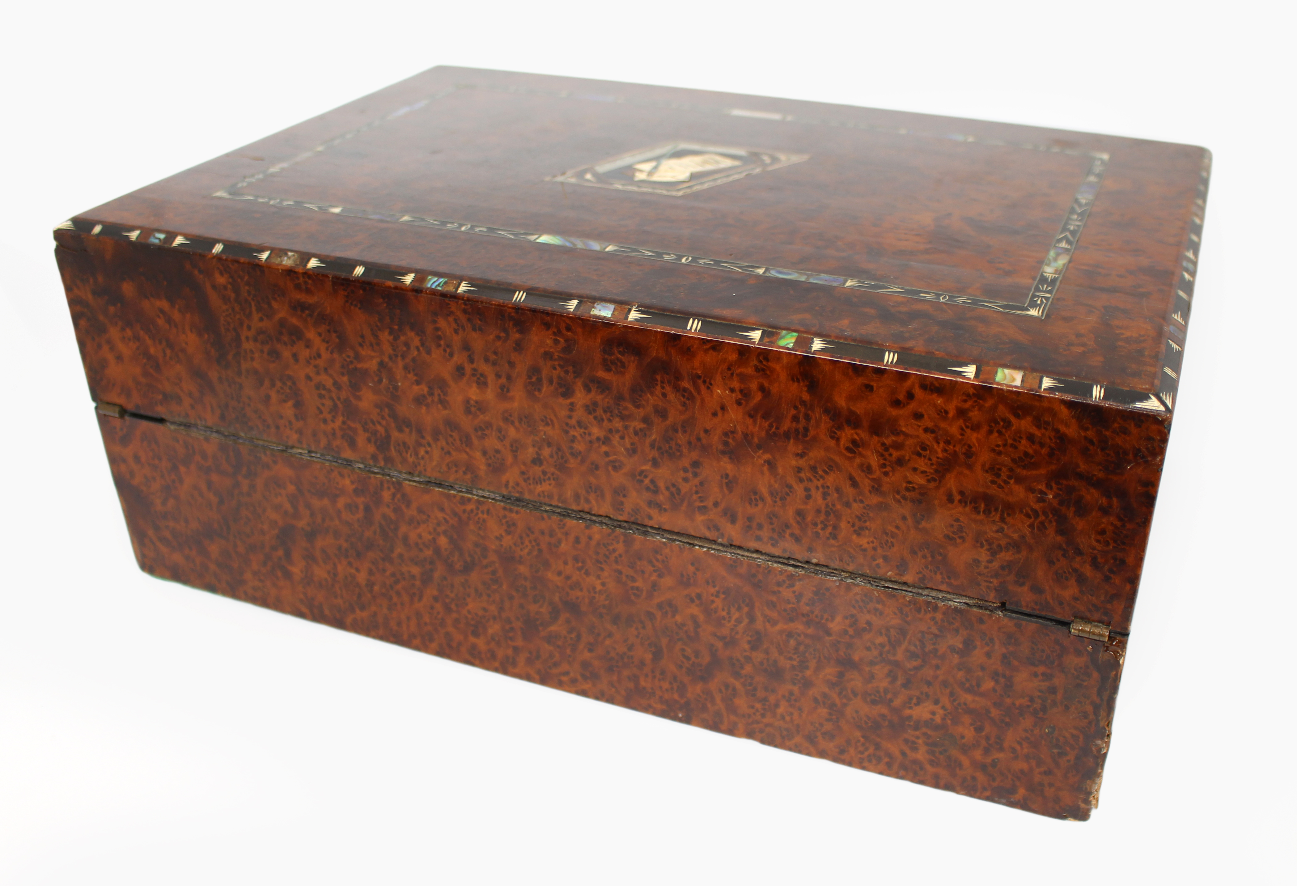 Regency Amboyna Silver Ebony & Abalone Inlaid Writing Box - Image 2 of 6