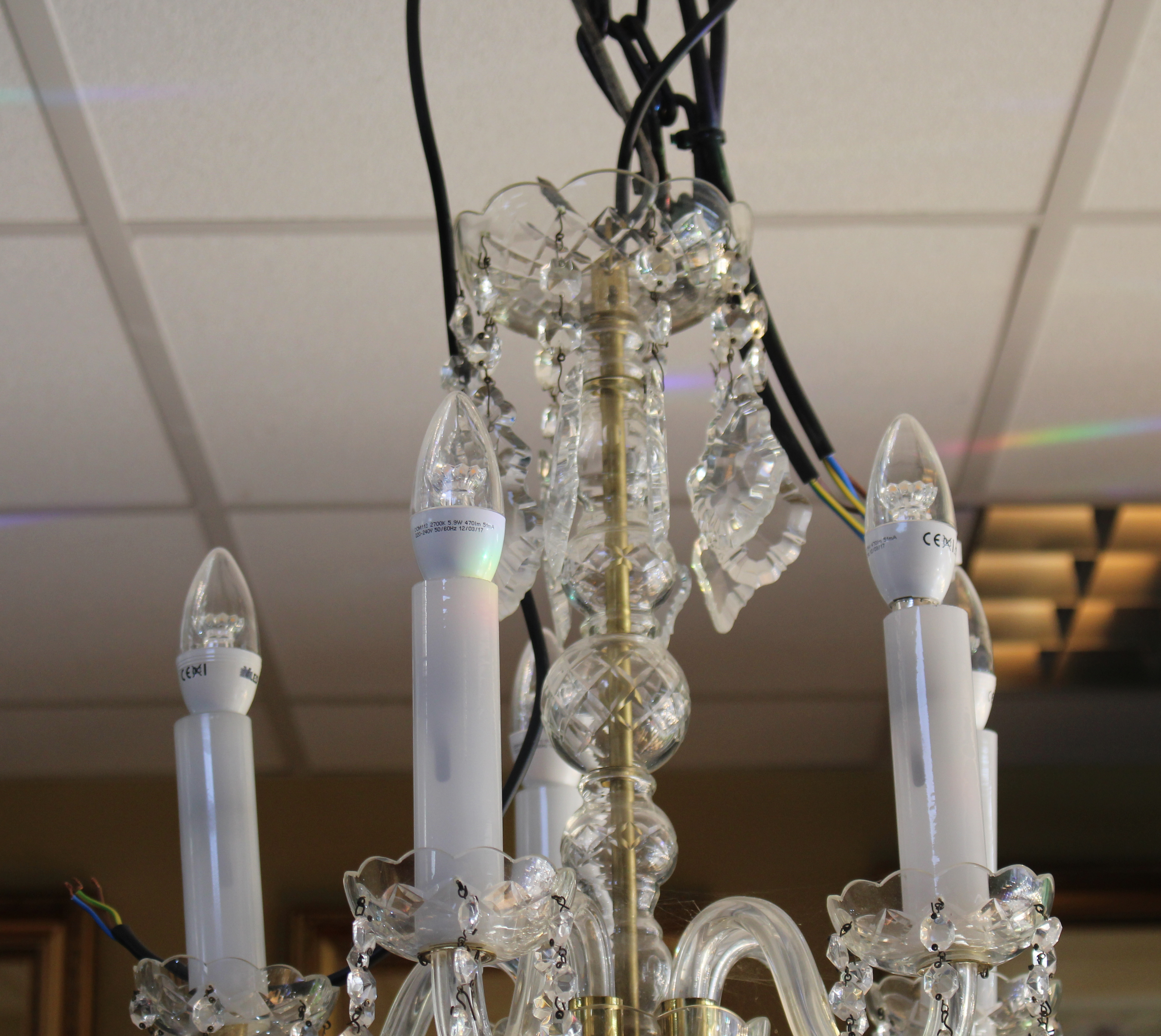 Cut Glass Crystal Five Light Chandelier - Image 2 of 3