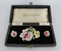 Vintage Royal Crown Derby Cased Floral Brooch & Earring Set