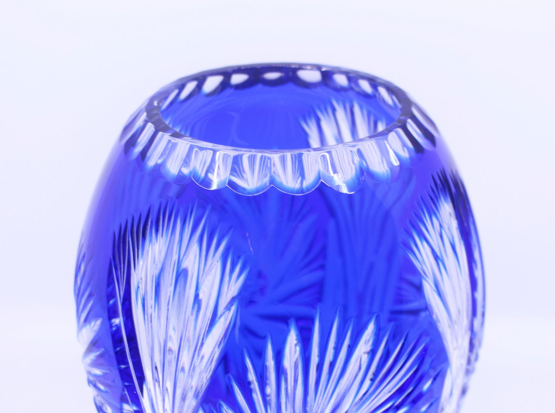 Bohemian Blue Overlay Crystal Ovoid Form Vase - Image 3 of 6