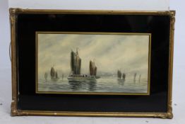 Late Victorian Boats Watercolour with Verre Eglomise Surround