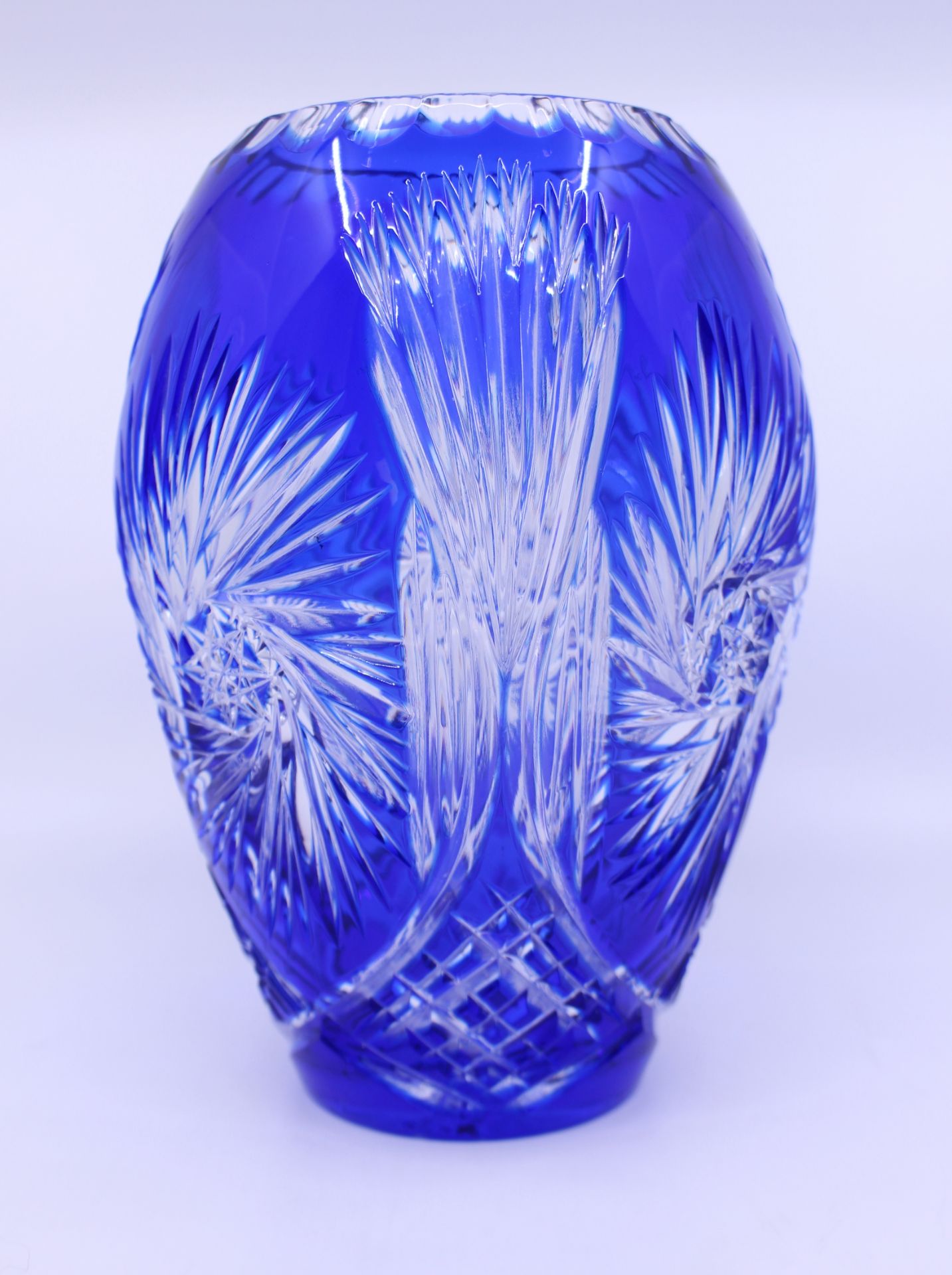 Bohemian Blue Overlay Crystal Ovoid Form Vase - Image 2 of 6