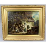 Early 19th c. Country Genre Scene Oil on Canvas