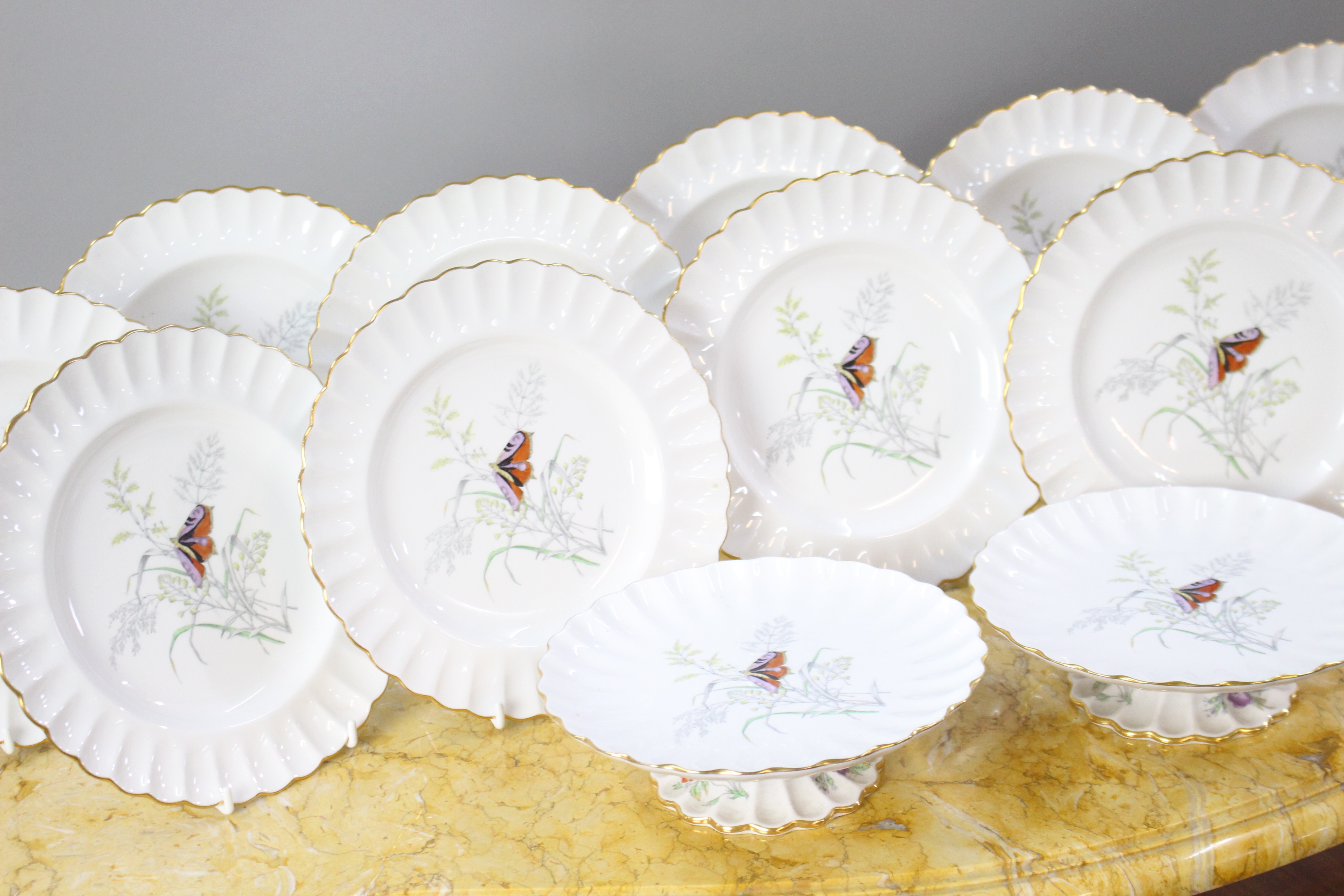 14 Piece Spode Butterfly Pattern Dessert Service 1954 - Image 3 of 12