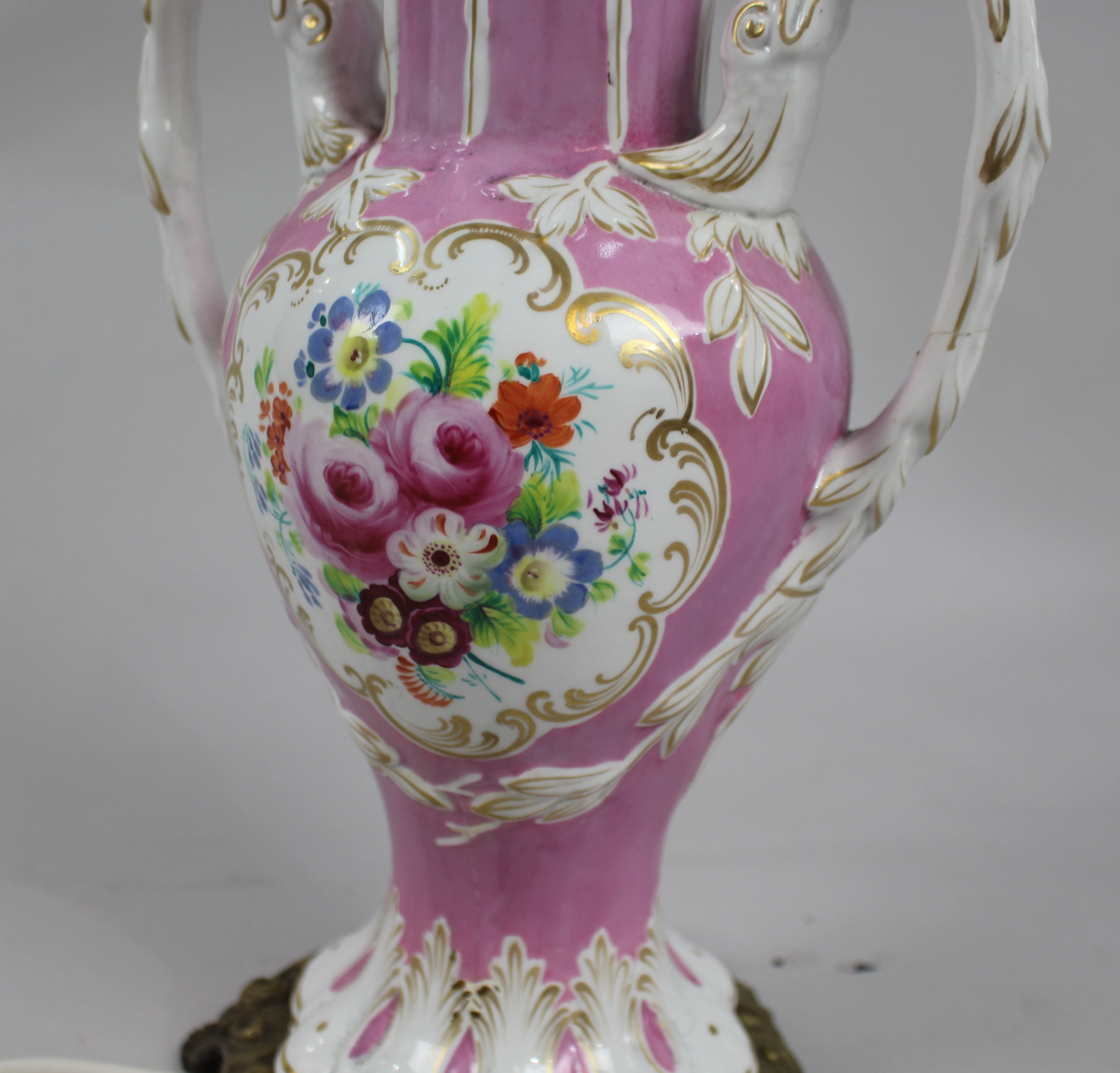 Antique Hand Painted Two Handled Porcelain Table Lamp - Image 5 of 10