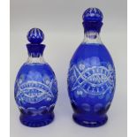 Pair of Blue Overlay Crystal Decanters