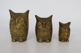 Set of 3 Vintage Graduated Brass Owls